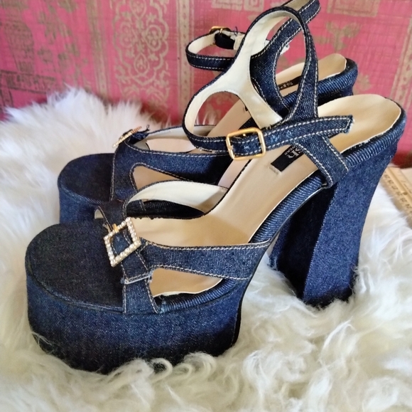 Splash Retro Style denim platform sandals - Picture 5 of 14